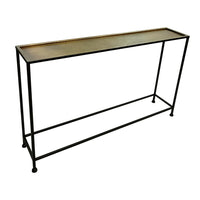 Aurelia 48 Inch Console Sofa Table, Artisanal Hammered Antique Bronze Tray Top, Industrial Black Iron Frame - UPT-286692