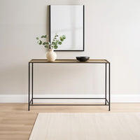 Aurelia 48 Inch Console Sofa Table, Artisanal Hammered Antique Bronze Tray Top, Industrial Black Iron Frame - UPT-286692