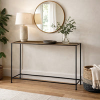 Aurelia 48 Inch Console Sofa Table, Artisanal Hammered Antique Bronze Tray Top, Industrial Black Iron Frame - UPT-286692