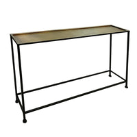 Aurelia 48 Inch Console Sofa Table, Artisanal Hammered Antique Bronze Tray Top, Industrial Black Iron Frame - UPT-286692