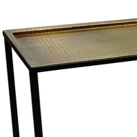 Aurelia 48 Inch Console Sofa Table, Artisanal Hammered Antique Bronze Tray Top, Industrial Black Iron Frame - UPT-286692