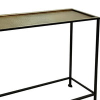 Aurelia 48 Inch Console Sofa Table, Artisanal Hammered Antique Bronze Tray Top, Industrial Black Iron Frame - UPT-286692