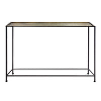 Aurelia 48 Inch Console Sofa Table, Artisanal Hammered Antique Bronze Tray Top, Industrial Black Iron Frame - UPT-286692