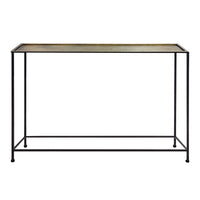 Aurelia 48 Inch Console Sofa Table, Artisanal Hammered Antique Bronze Tray Top, Industrial Black Iron Frame - UPT-286692
