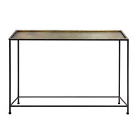 Aurelia 48 Inch Console Sofa Table, Artisanal Hammered Antique Bronze Tray Top, Industrial Black Iron Frame - UPT-286692