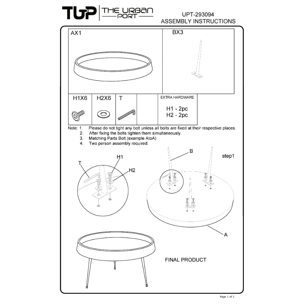 Gia 29 Inch Modern Handcrafted Round Coffee Table, Natural Brown Wood Top with Carved Edge, Black Iron Legs - UPT-293094