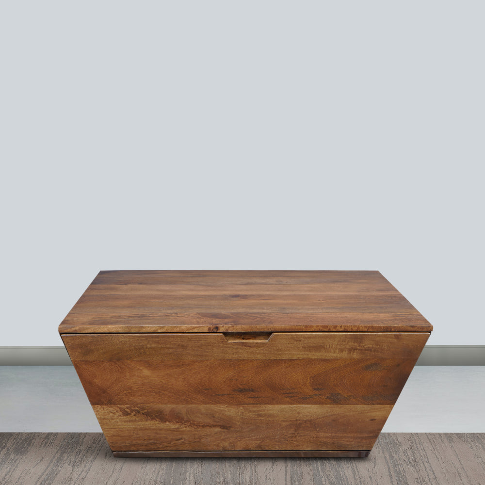 36 Inch Handcrafted Modern Farmhouse Coffee Table, Geometric Angled Square, 1 Drawer, Walnut Mango Wood  - UPT-293095