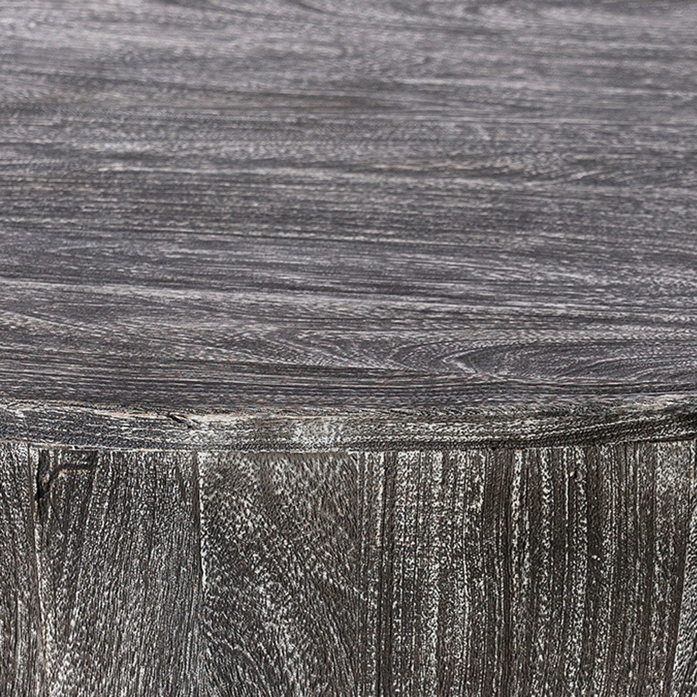 Arthur 36 Inch Farmhouse Style Handcrafted Mango Wood Coffee Table, Round Drum Shape, Sandblasted Black - UPT-293098