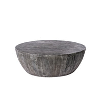 Arthur 36 Inch Farmhouse Style Handcrafted Mango Wood Coffee Table, Round Drum Shape, Sandblasted Black - UPT-293098