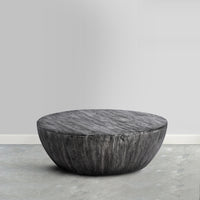 Arthur 36 Inch Farmhouse Style Handcrafted Mango Wood Coffee Table, Round Drum Shape, Sandblasted Black - UPT-293098