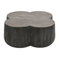 36 Inch Artisanal Classic Coffee Table, Clover Leaf Drum Shaped Mango Wood Frame, Gray - UPT-293346