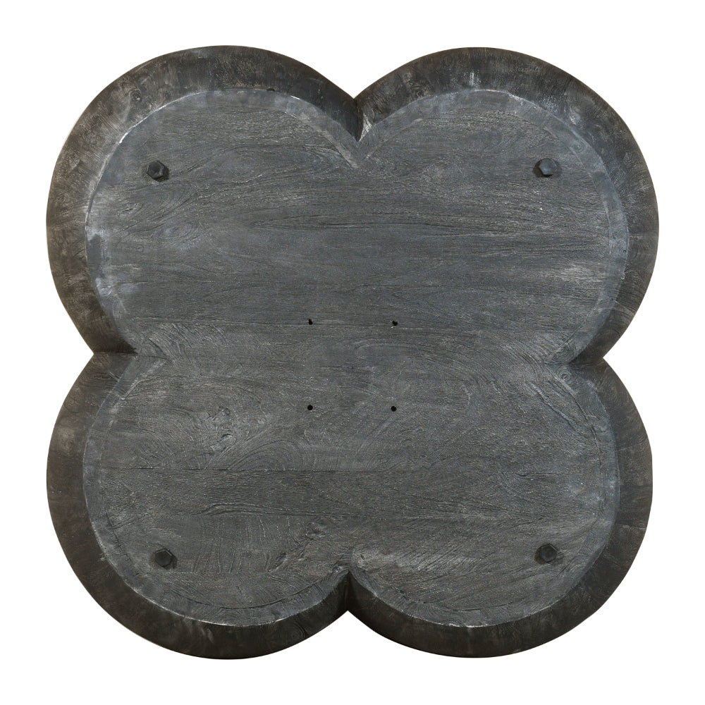 36 Inch Artisanal Classic Coffee Table, Clover Leaf Drum Shaped Mango Wood Frame, Gray - UPT-293346