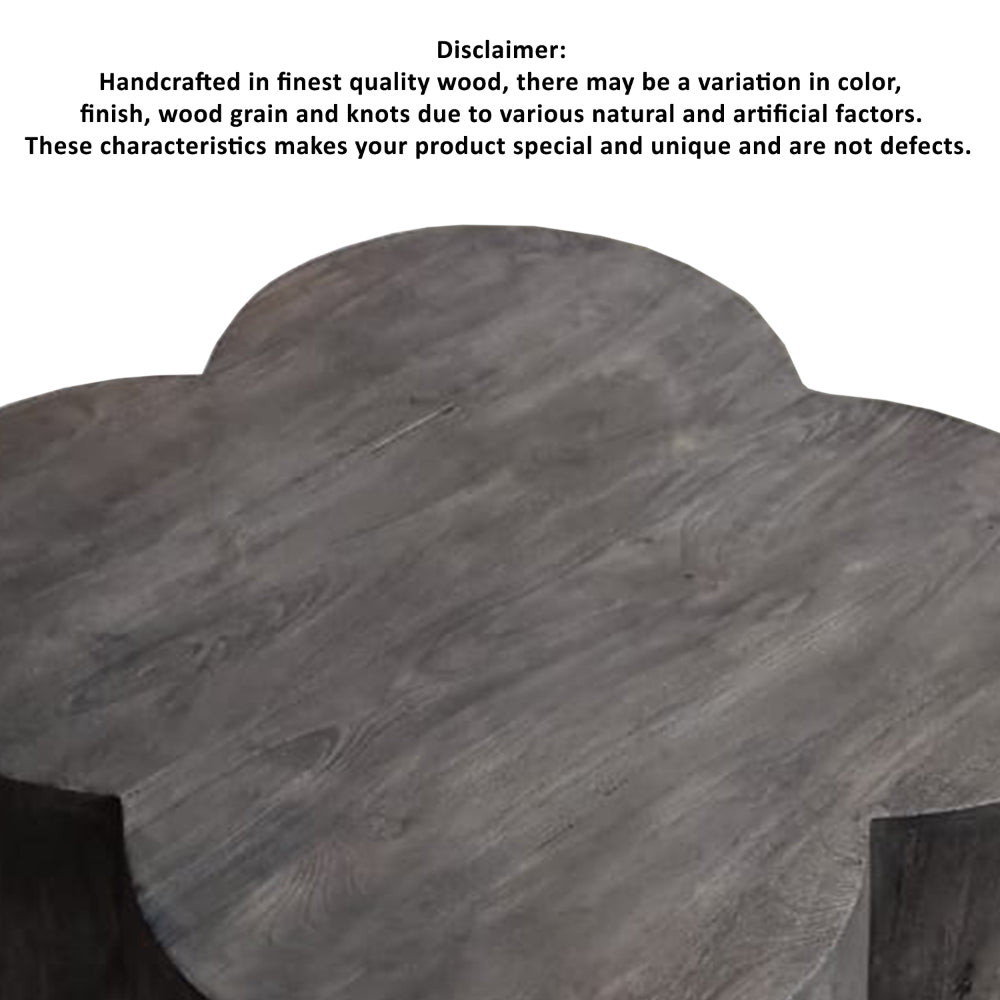 36 Inch Artisanal Classic Coffee Table, Clover Leaf Drum Shaped Mango Wood Frame, Gray - UPT-293346