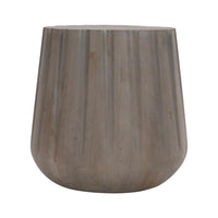 22 Inch Side End Table, Mango Wood Drum Shape with Handcrafted Grooved Edges, Gray - UPT-293348