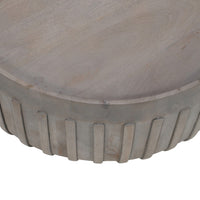 Alisha 36 Inch Coffee Table, Handcrafted Drum Shape with Ribbed Edges, Gray Mango Wood  - UPT-293349