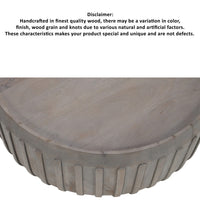 Alisha 36 Inch Coffee Table, Handcrafted Drum Shape with Ribbed Edges, Gray Mango Wood  - UPT-293349