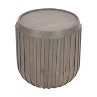 Alisha 25 Inch Side End Table, Handcrafted Mango Wood Drum Shape with Ribbed Edges, Gray - UPT-293350