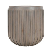 Alisha 25 Inch Side End Table, Handcrafted Mango Wood Drum Shape with Ribbed Edges, Gray - UPT-293350