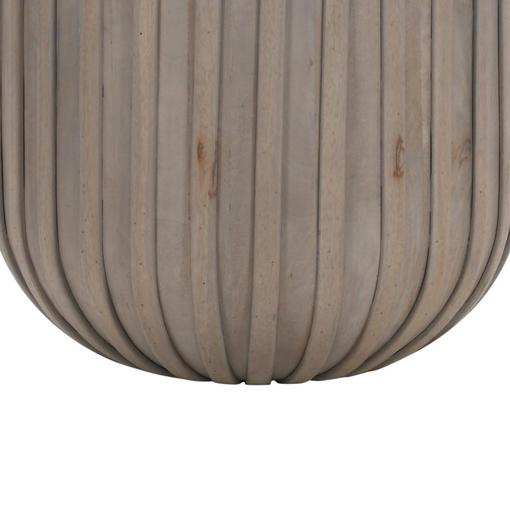 Alisha 25 Inch Side End Table, Handcrafted Mango Wood Drum Shape with Ribbed Edges, Gray - UPT-293350