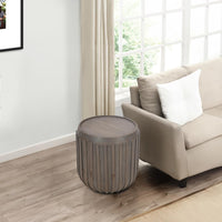 Alisha 25 Inch Side End Table, Handcrafted Mango Wood Drum Shape with Ribbed Edges, Gray - UPT-293350