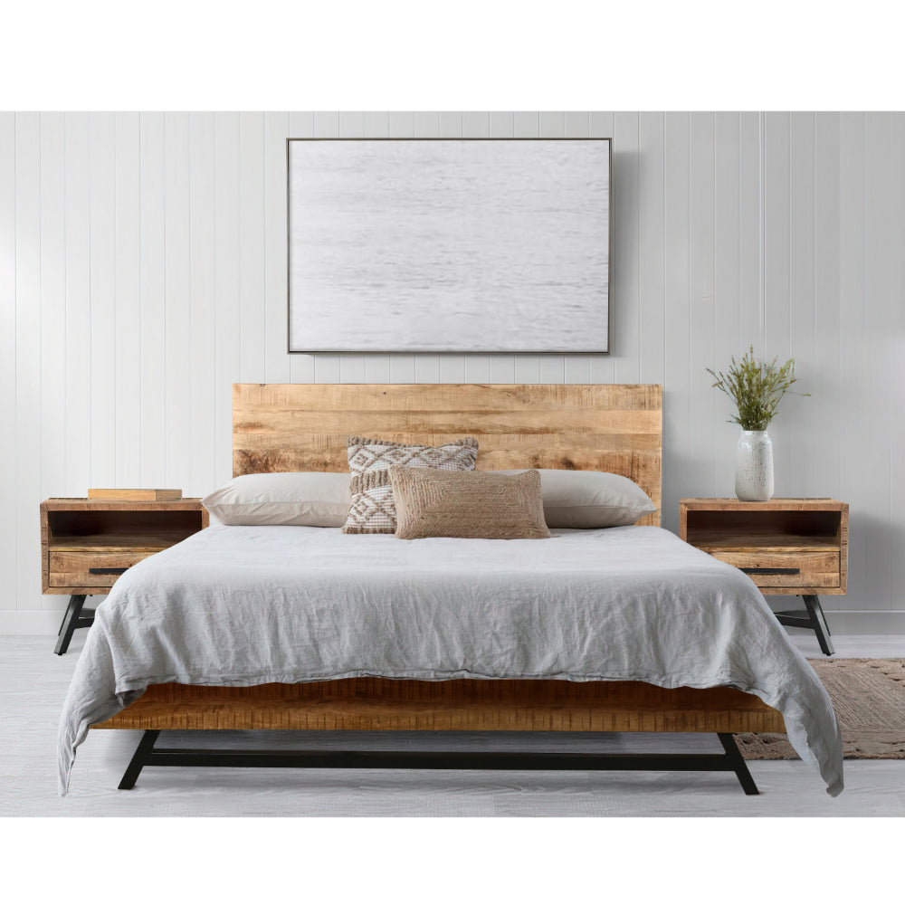 Buy Bree Modern Rustic King Size Platform Bed, Brown Acacia & Mango Wood  Frame, Angled Black Iron Legs - UPT-293422 | Benzara.com