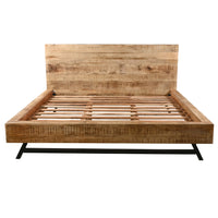 Bree Modern Rustic Queen Size Platform Bed, Brown Acacia & Mango Wood Frame, Black Iron Angled Legs - UPT-293423