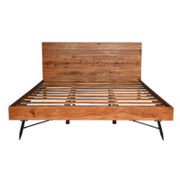 Dina Modern Rustic King Size Platform Bed, Brown Acacia Wood Frame, Black Metal Angled Legs- UPT-293425