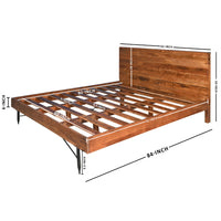 Dina Modern Rustic Queen Size Platform Bed, Brown Acacia Wood Frame, Black Metal Angled Legs- UPT-293426