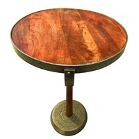 13 Inch Drink End Table, Etched Design, Martini Glass Shape, Antique Brass and Brown - UPT-293501