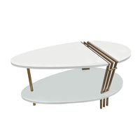 36 Inch Modern Coffee Table, Oval Elliptical Shape, White Mango Wood With Antique Brass - UPT-293502