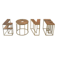 LOVE Alphabet Design 4pc Coffee Table Set, Brown Mango Wood Top, Antique Brass Base - UPT-293503