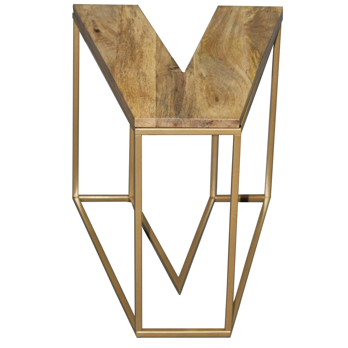 LOVE Alphabet Design 4pc Coffee Table Set, Brown Mango Wood Top, Antique Brass Base - UPT-293503