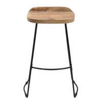 Tiva 30 Inch Handcrafted Backless Barstool, Natural Brown Mango Wood Saddle Seat, Black Metal Base - UPT-294095