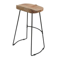 Tiva 30 Inch Handcrafted Backless Barstool, Natural Brown Mango Wood Saddle Seat, Black Metal Base - UPT-294095