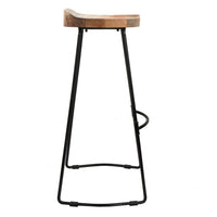 Tiva 30 Inch Handcrafted Backless Barstool, Natural Brown Mango Wood Saddle Seat, Black Metal Base - UPT-294095