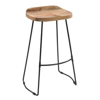 Tiva 30 Inch Handcrafted Backless Barstool, Natural Brown Mango Wood Saddle Seat, Black Metal Base - UPT-294095