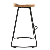 Tiva 24 Inch Handcrafted Backless Counter Height Stool, Brown Mango Wood Saddle Seat, Black Metal Base - UPT-294096