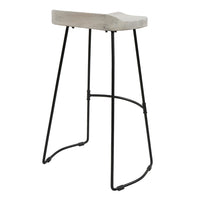 Tiva 30 Inch Handcrafted Backless Barstool, Whitewashed Mango Wood Saddle Seat, Black Metal Base - UPT-294097