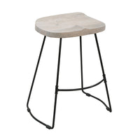 Tiva 24 Inch Handcrafted Backless Counter Height Stool, Whitewashed Mango Wood Saddle Seat, Black Metal Base - UPT-294098