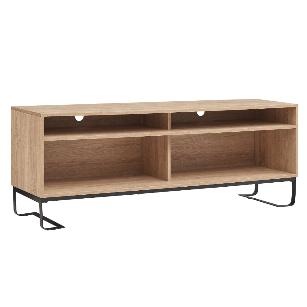 60 Inch Modern TV Media Entertainment Console, 4 Compartments, Metal Frame Base, Light Oak Brown - UPT-294321