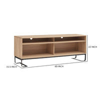 60 Inch Modern TV Media Entertainment Console, 4 Compartments, Metal Frame Base, Light Oak Brown - UPT-294321