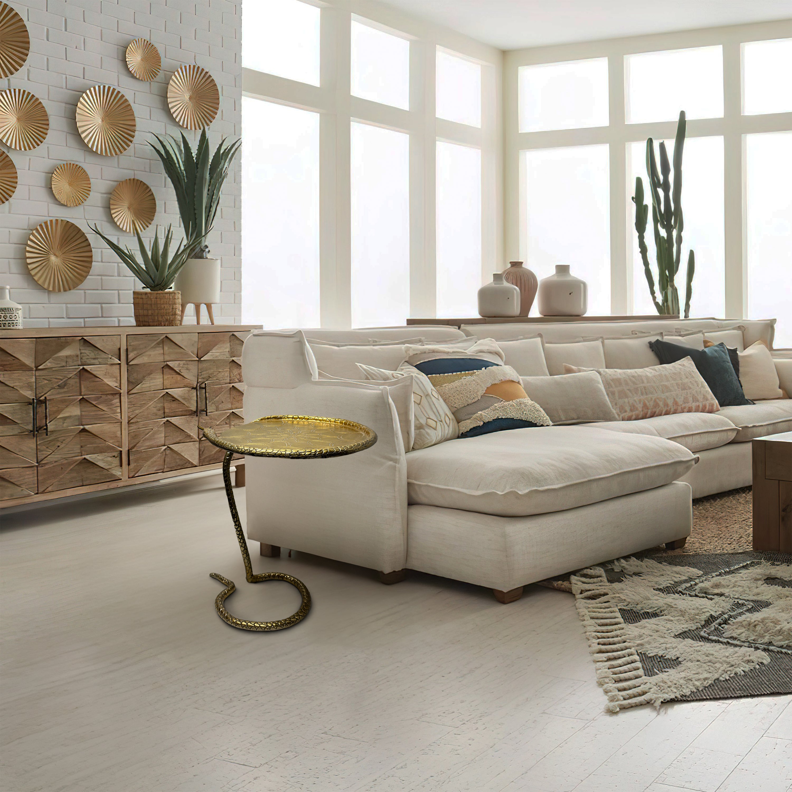 The Urban Port 22 Inch Side End Table, Handcrafted Textured