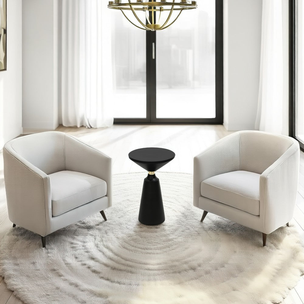 Fawn 20 Inch Side End Table, Black Mango Wood Round Top with Pedestal Base, Shiny Brass Support - UPT-295602