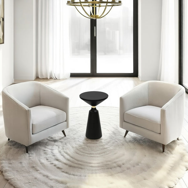 Fawn 20 Inch Side End Table, Black Mango Wood Round Top with Pedestal Base, Shiny Brass Support - UPT-295602