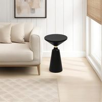Fawn 20 Inch Side End Table, Black Mango Wood Round Top with Pedestal Base, Shiny Brass Support - UPT-295602