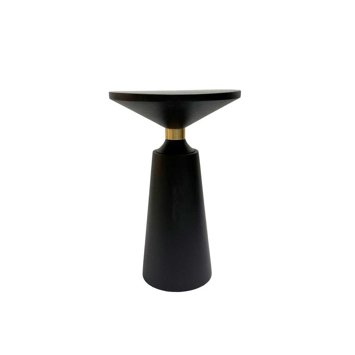 Fawn 20 Inch Side End Table, Black Mango Wood Round Top with Pedestal Base, Shiny Brass Support - UPT-295602