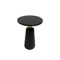 Fawn 20 Inch Side End Table, Black Mango Wood Round Top with Pedestal Base, Shiny Brass Support - UPT-295602