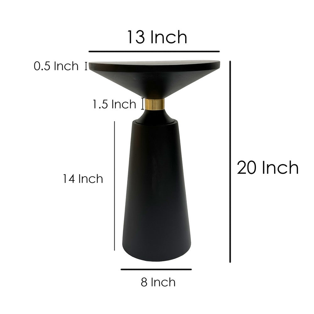 Fawn 20 Inch Side End Table, Black Mango Wood Round Top with Pedestal Base, Shiny Brass Support - UPT-295602