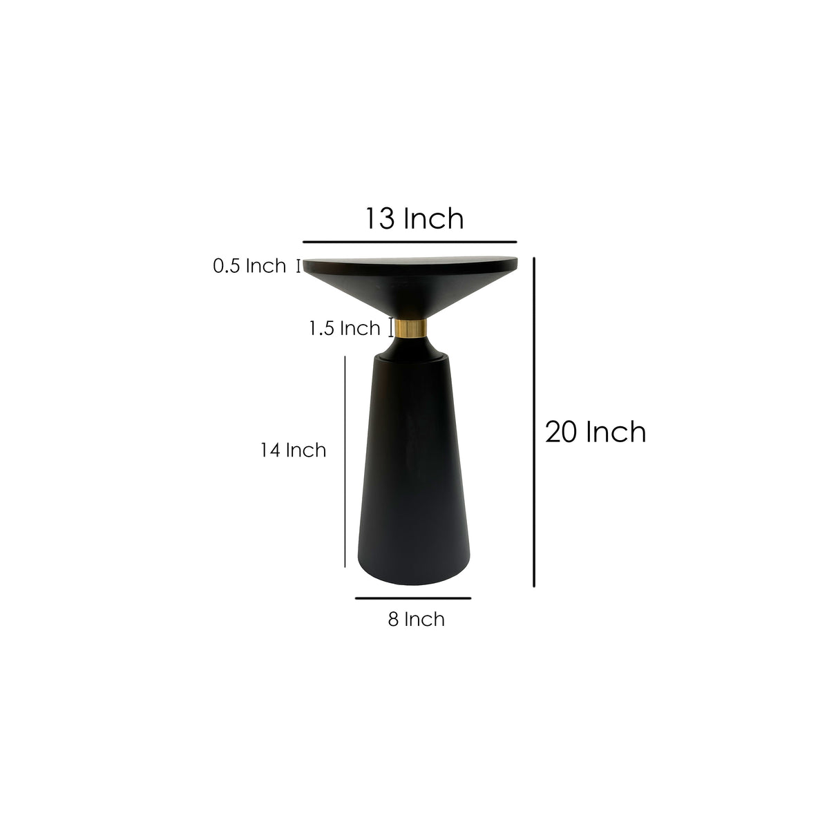 Fawn 20 Inch Side End Table, Black Mango Wood Round Top with Pedestal Base, Shiny Brass Support - UPT-295602