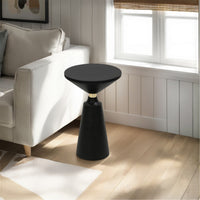 Fawn 20 Inch Side End Table, Black Mango Wood Round Top with Pedestal Base, Shiny Brass Support - UPT-295602